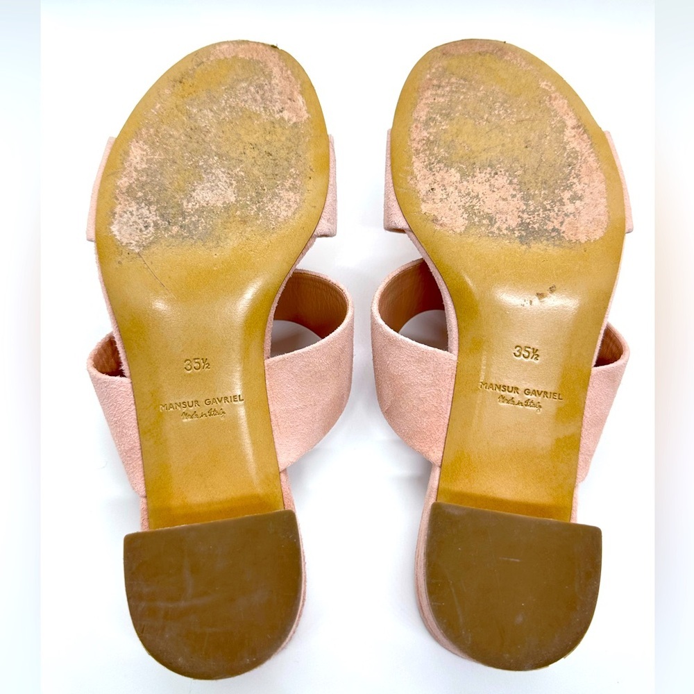 Mansur Gavriel Apricot Suede Double Strap Block Heel Slides - Picture 6 of 8